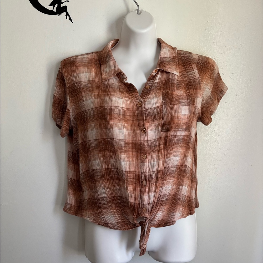 Hippie Rose Brown and Cream Plaid Button-Down Shirt